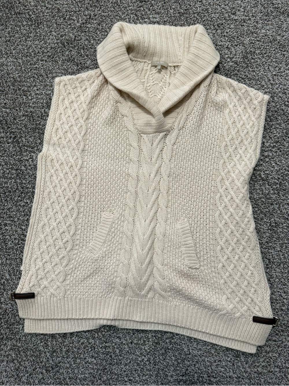Joan Vass Cream Cable-Knit Shawl Collar Sweater Vest